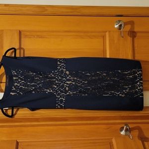 THE LIMITED NAVY BLUE NUDE LACE KNEE LENGTH DRESS SZ 4 EXC!!
